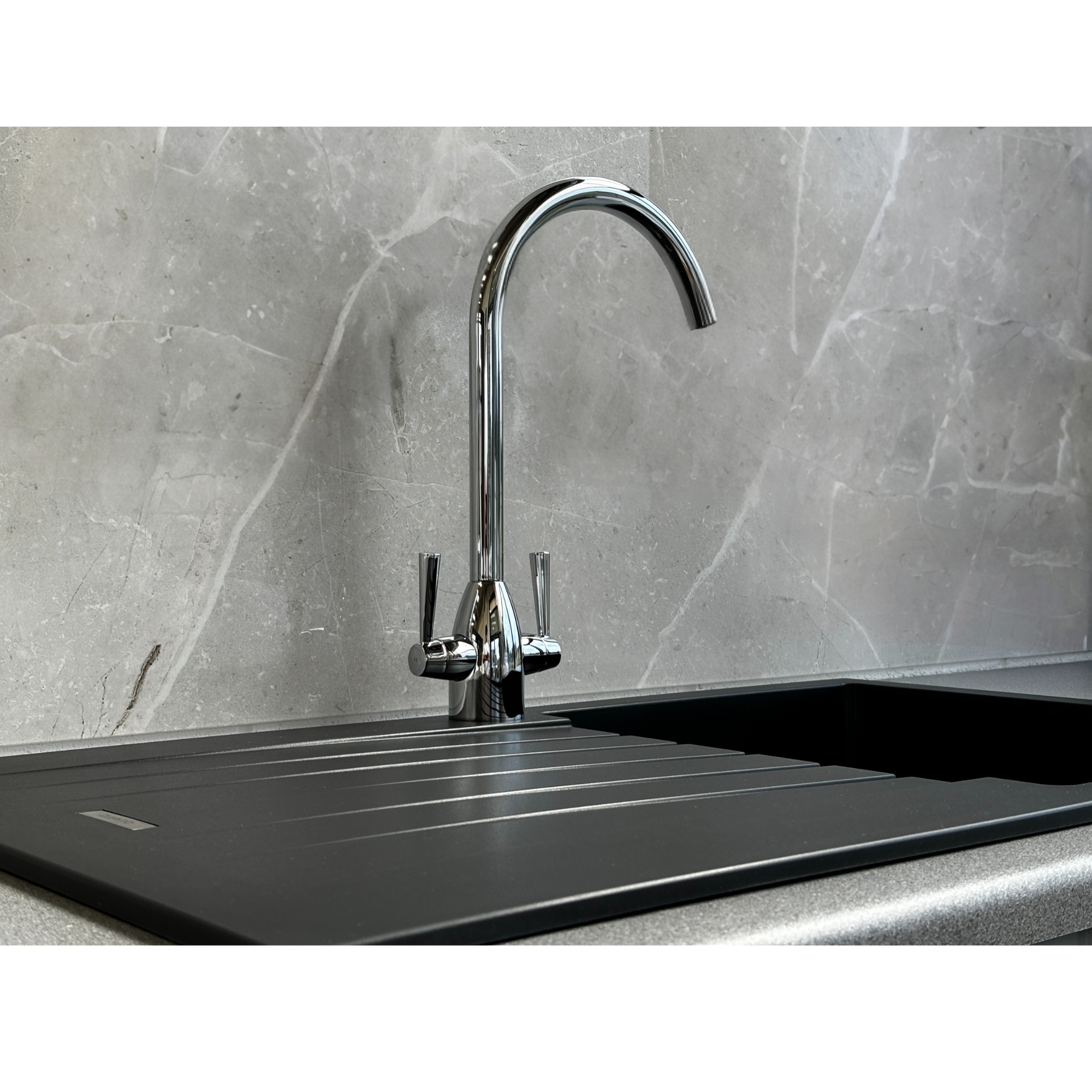 Liquida W05CH Swan Neck Twin Lever Swivel Spout Chrome Kitchen Mixer Tap